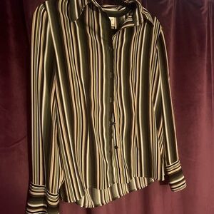 Fred David Black and Green Striped Button-Down Shirt